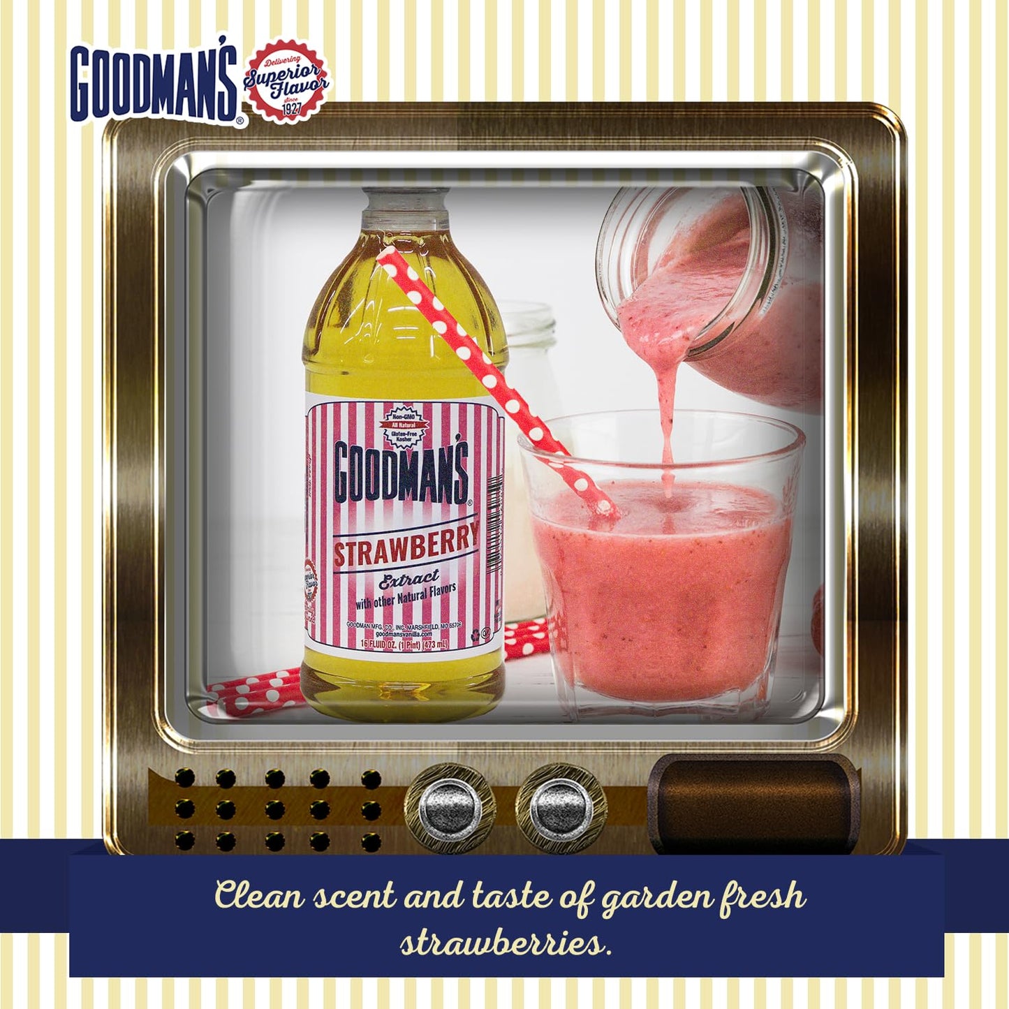 Goodman's Natural Strawberry Extract - Gluten-Free, Non-GMO, Kosher, Low Carb & Low Calorie, Low Alcohol, No Artificial Color, No Animal Products, No