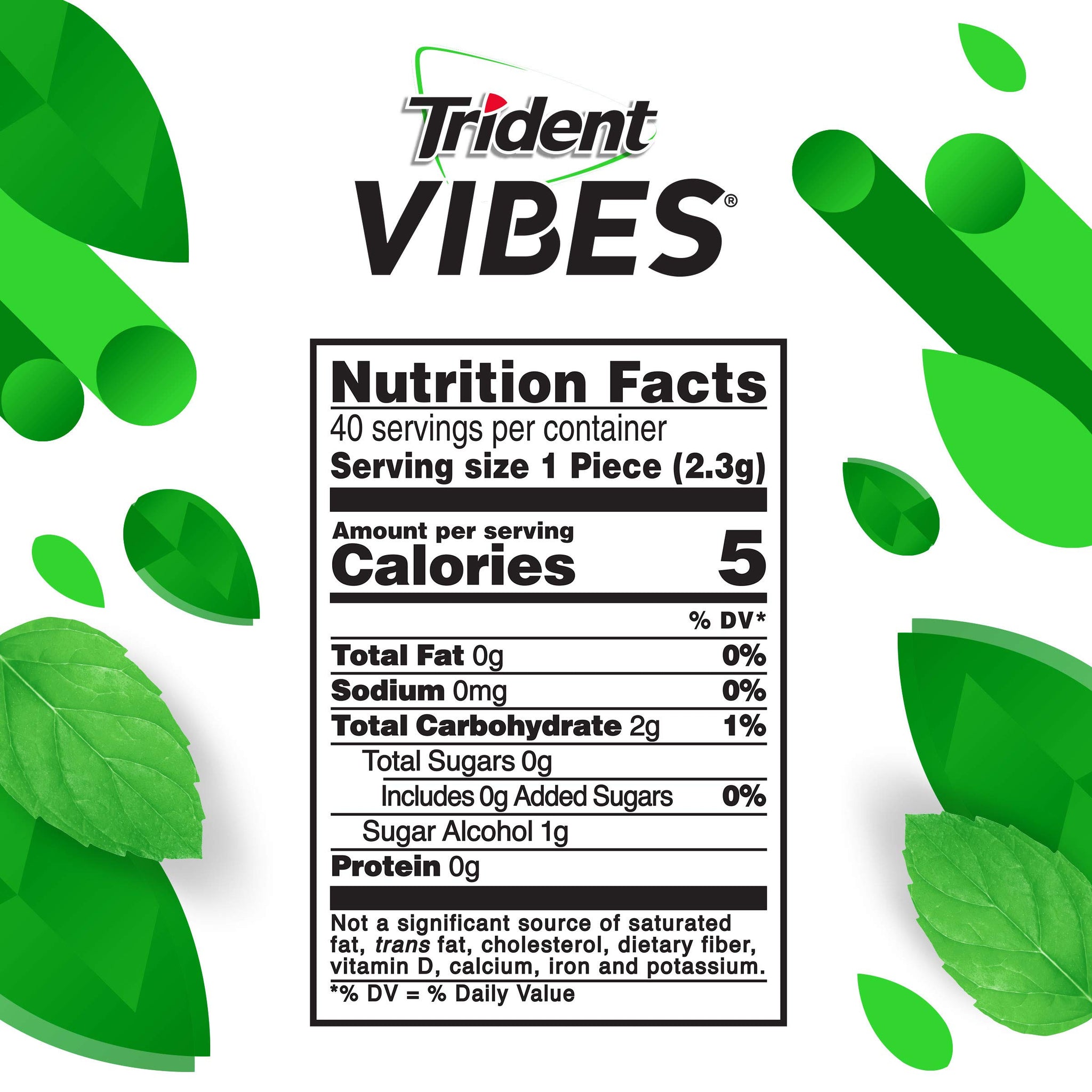 Trident Vibes Sugar Free Gum, Spearmint Rush Flavor, 1 Go-Cup (40 Pieces Total)