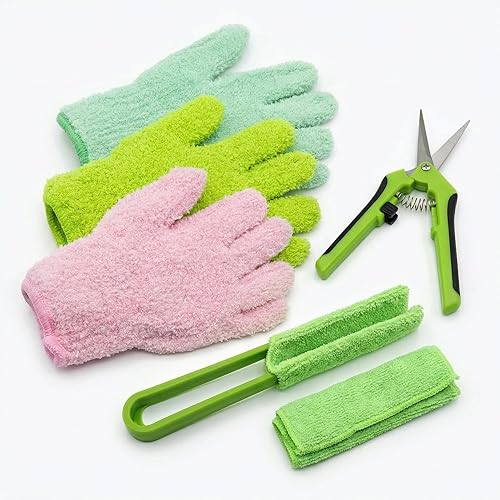 Nedfesdfh Microfiber Gloves for Plant Dusting,10 Pack Plants Cleaning Set with Leaf Cleaner Tong with Separate Cloth Covers and Garden Shear