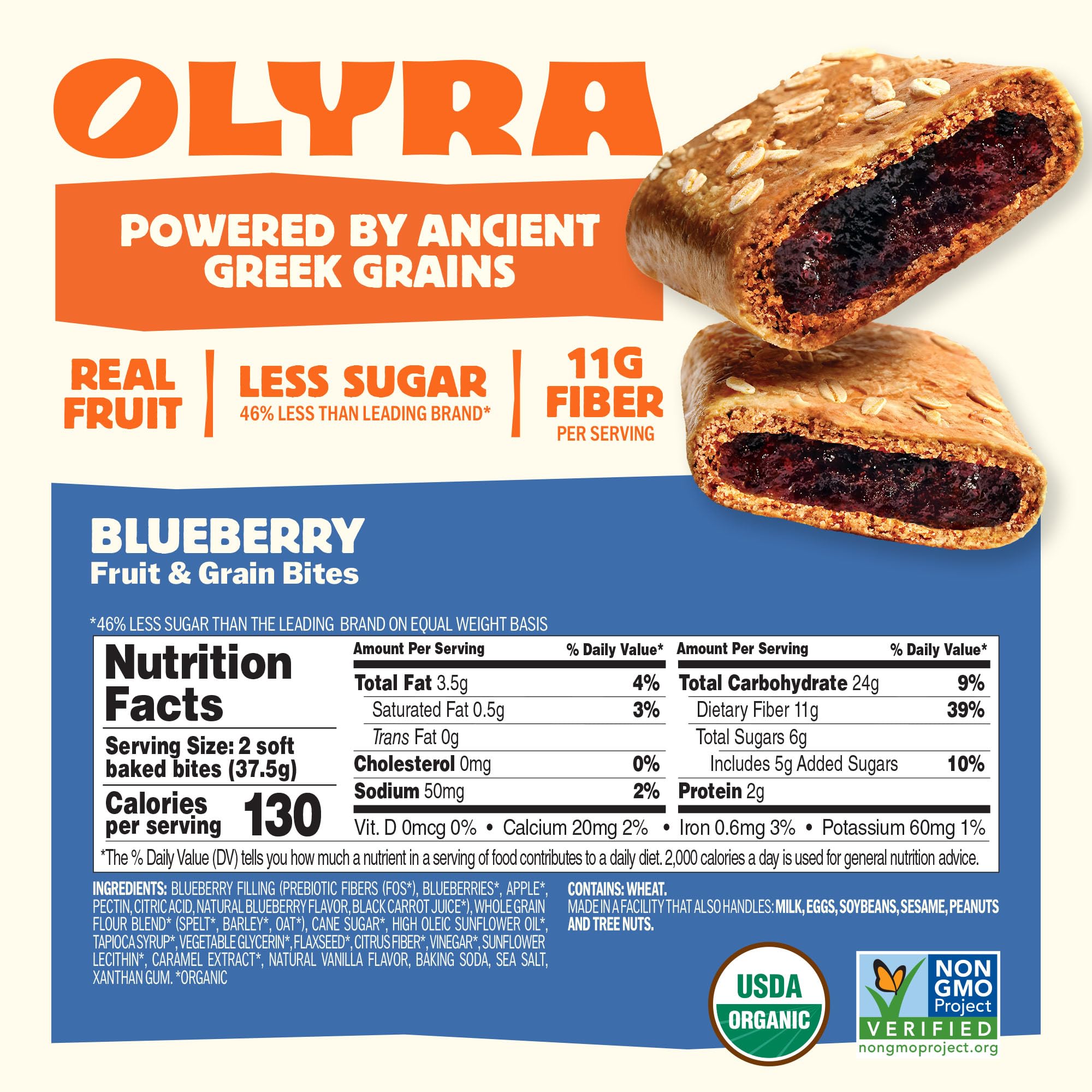 Olyra Blueberry Fruit Bars, Soft Baked, Prebiotic High Fiber Snack, Organic Snacks, Healthy Snacks for Adults and Kids, Low Sugar, Vegan, Office