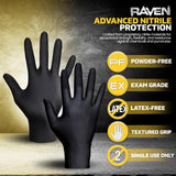SAS 10 Pack 66519 Raven 7 mil Black Nitrile Disposable Gloves - X-Large (100 Gloves per Box)
