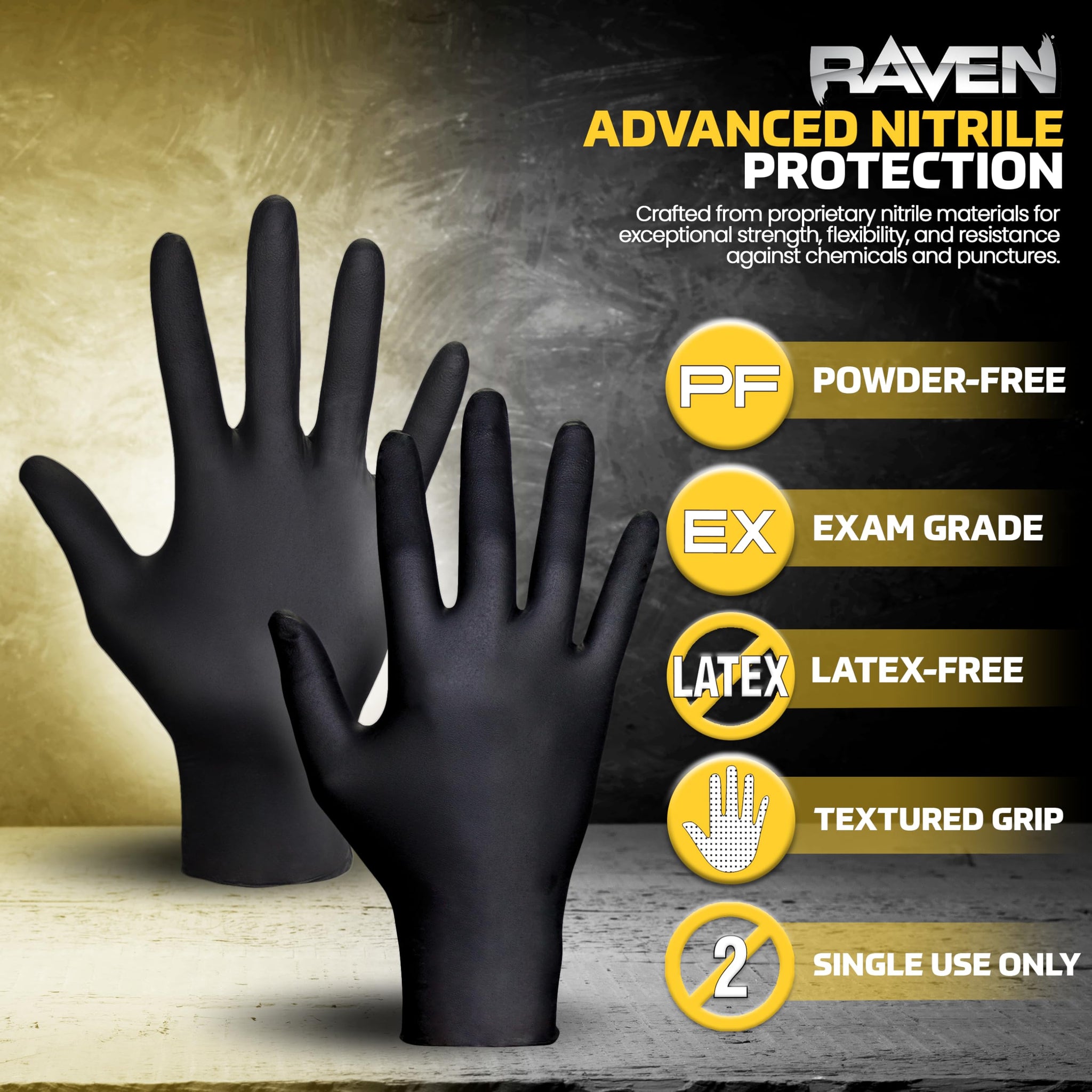 SAS 10 Pack 66519 Raven 7 mil Black Nitrile Disposable Gloves - X-Large (100 Gloves per Box)