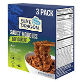 Blue Dragon Soy Garlic Saucy Noodles - 4.2oz (Pack of 3) - Knife Cut Air Dried Noodles w/Soy Garlic Sauce & Chili Garnish - Quick & Easy Meal