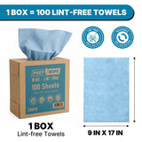 Prep Wipe Lint-Free Cleaning Towels | Heavy Duty, Solvent Resistant Wipes for Auto Body & Industrial Prep | 100 Pack, 9" x 17", Blue 26019