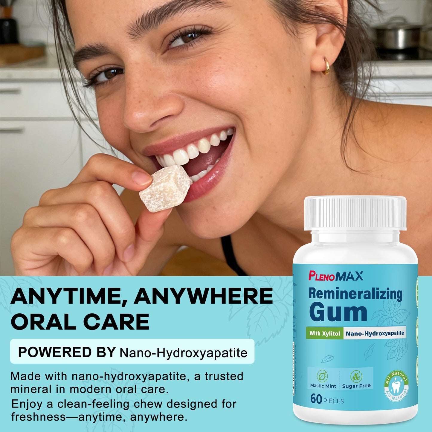 Remineralizing Chewing Gum - Nano Hydroxyapatite Gum with Xylitol for Oral Care, Teeth Remineralization & Fresh Breath | Sugar-Free, Mint Flavor