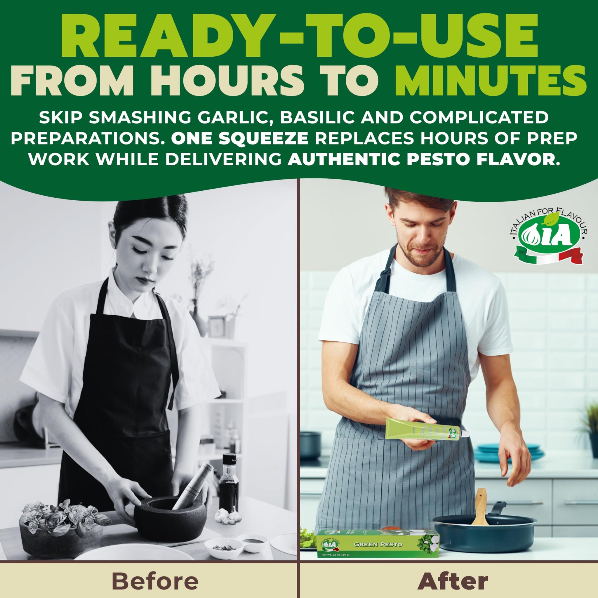 IA Basil Pesto Paste Ready to Use in a 2.82oz (80g) Tube - Perfect as an Appetizer and for a Variety of Recipes, Gluten-Free, Recyclable