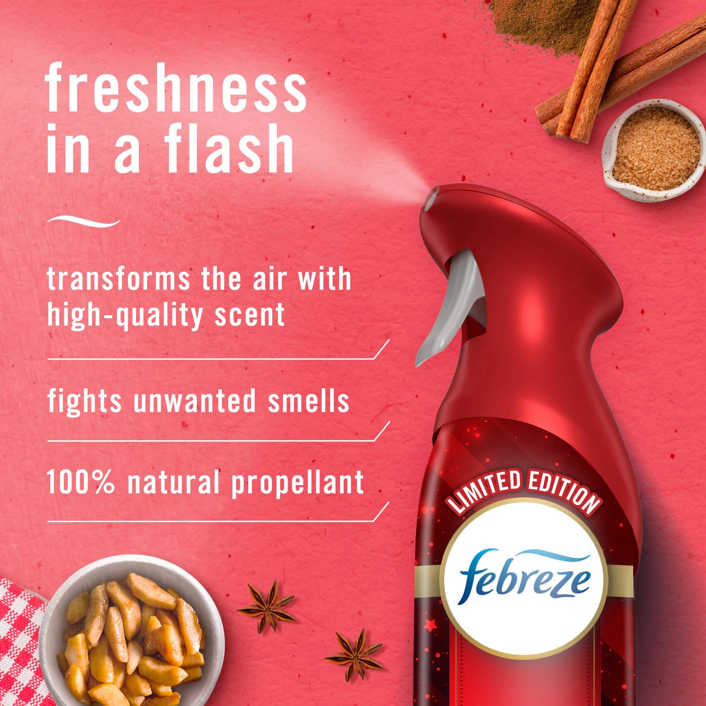 Febreze Air Mist Air Freshener Spray, Odor-Fighting Room Spray, Air Fresheners for Home and Bathroom and Kitchen, Aerosol Can, Baked Cinnamon Apples