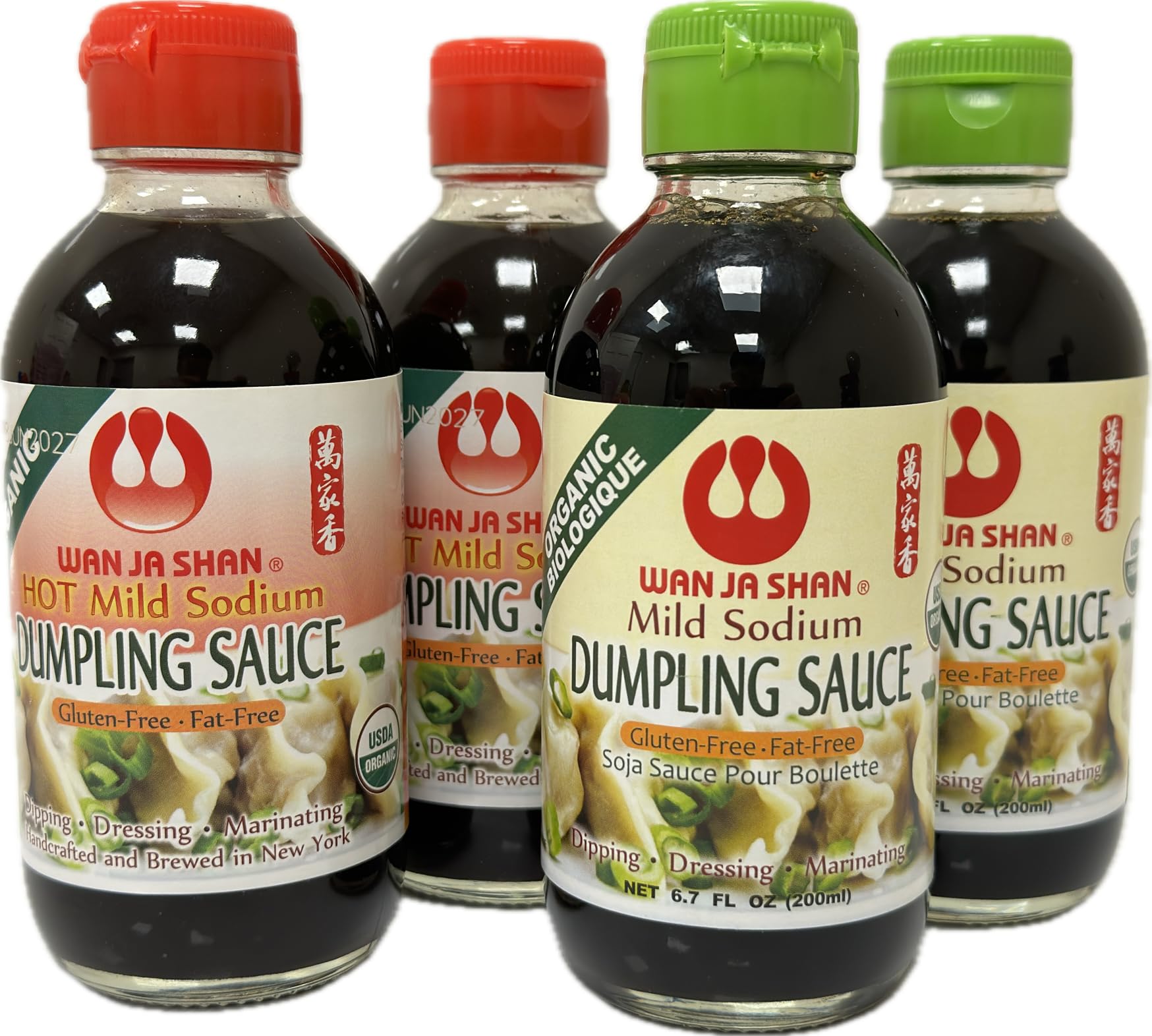 Wan Ja Shan Organic Dumpling Sauce 6.7 Oz, Pack of 4, GLUTEN FREE, FAT FREE, MILD SODIUM Great for Dumpling Dipping-Gyoza Dipping, MADE IN USA