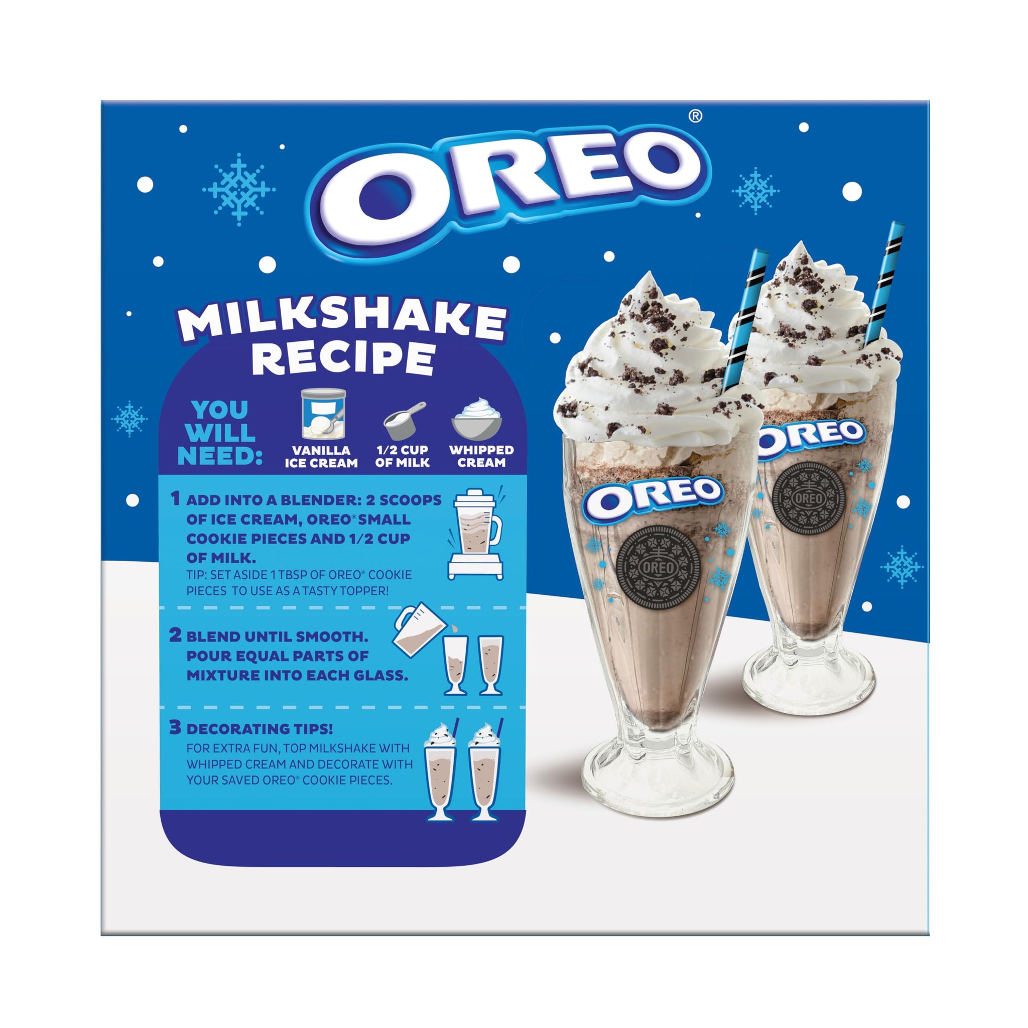 Frankford Candy OREO Cookies and Cream Milkshake Gift Set with Cookie Pieces, 2 Glass Cups, 2 Straws, and Ice Cream Scoop