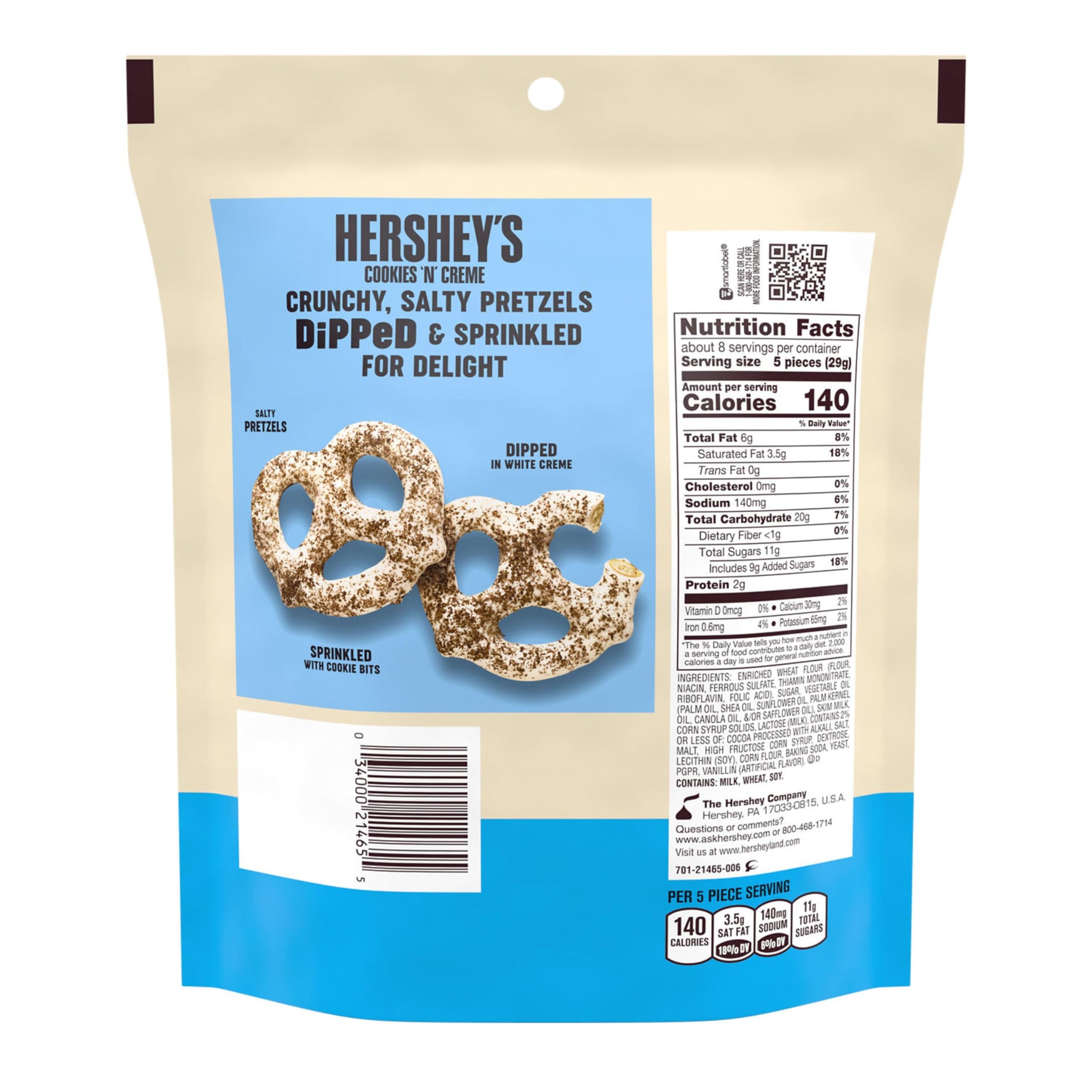 HERSHEY'S Cookies 'n' Creme Dipped Pretzels Bag, 8.5 oz