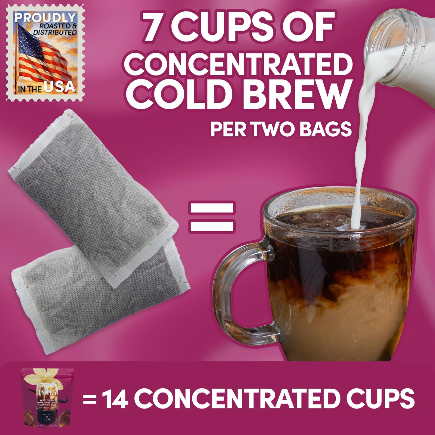 Sarasota Coffee 1905 Cold Brew Coffee Bags | Sweet Cream Jamaican Me Crazy | Blonde-Medium Roast | Smooth & Low Acid | Ground Filter Packs | Cold Brew