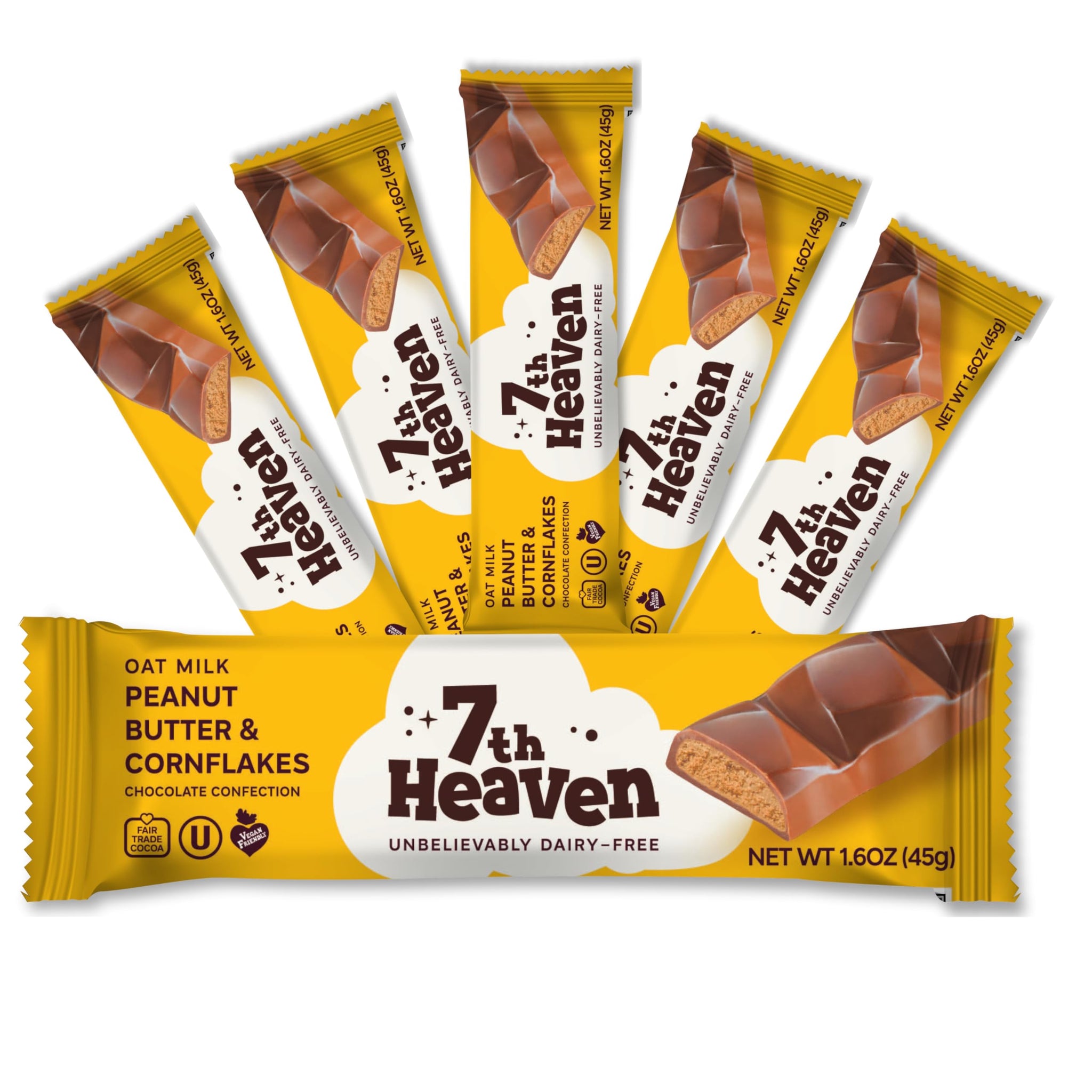 7th Heaven, Vegan Oat Milk Chocolate Snack Bars: Peanut Butter & Cornflakes - (1.6 oz - 6 Pack), Healthy Chocolate, Perfect Valentines Gift For Your