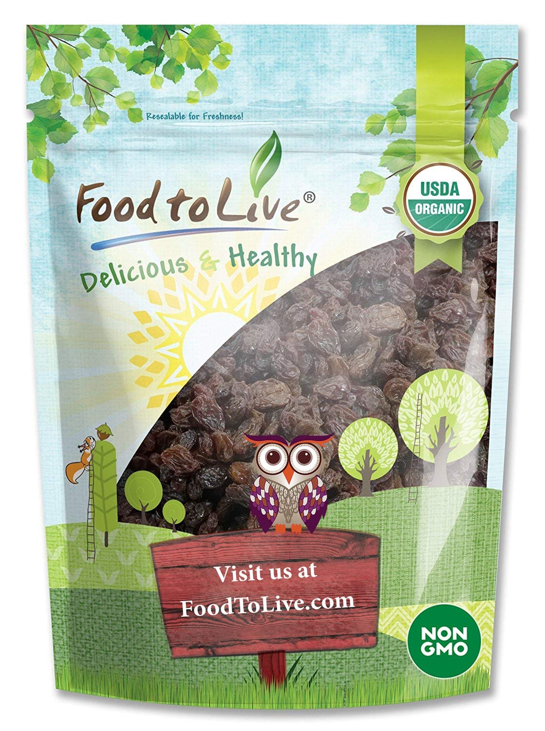 Food to Live California Organic Raisins, 2 Pounds - Thompson Seedless Select, Sun-Dried, Non-GMO, Kosher, Unsulphured, Bulk, No Oil Added