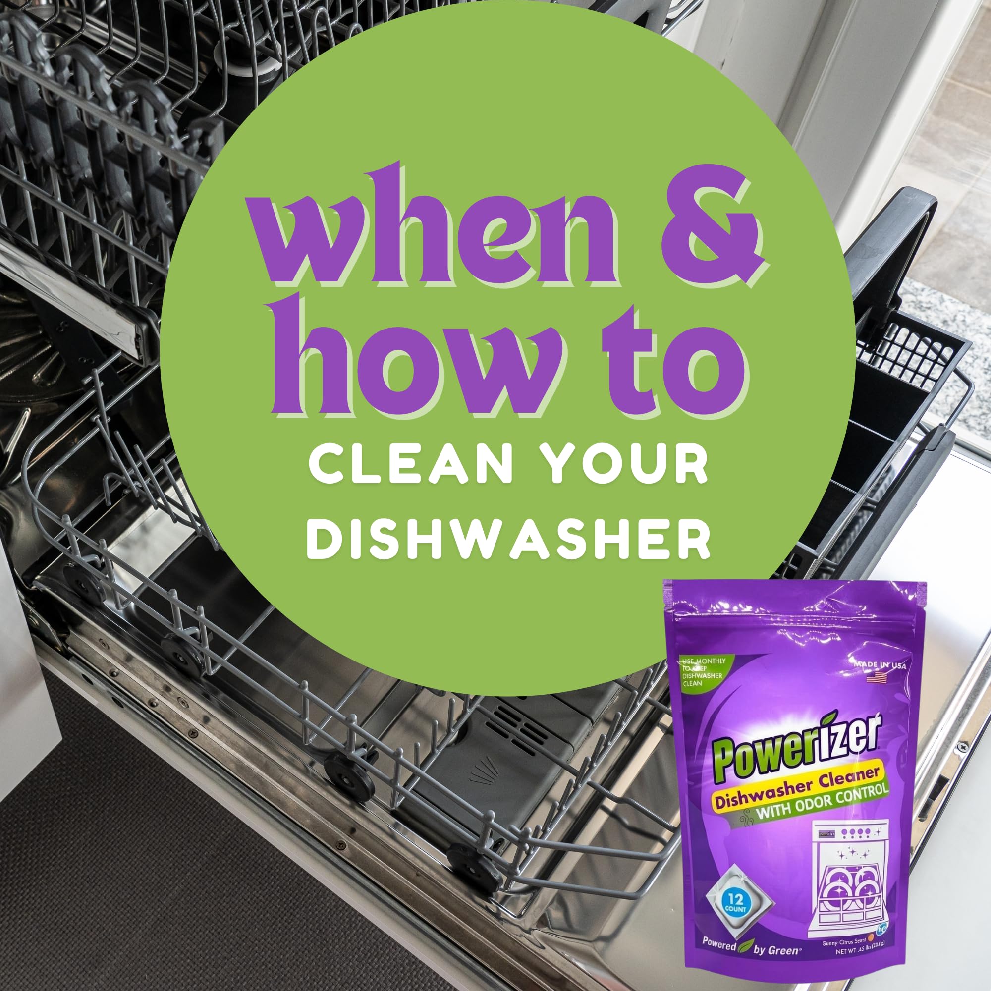 Powerizer Dishwasher Machine Cleaner Pods, 12 Count | Deep Clean Your Dishwasher Machine | Removes Odor & Buildup | Eco-Friendly, Biobased, Non-Toxic