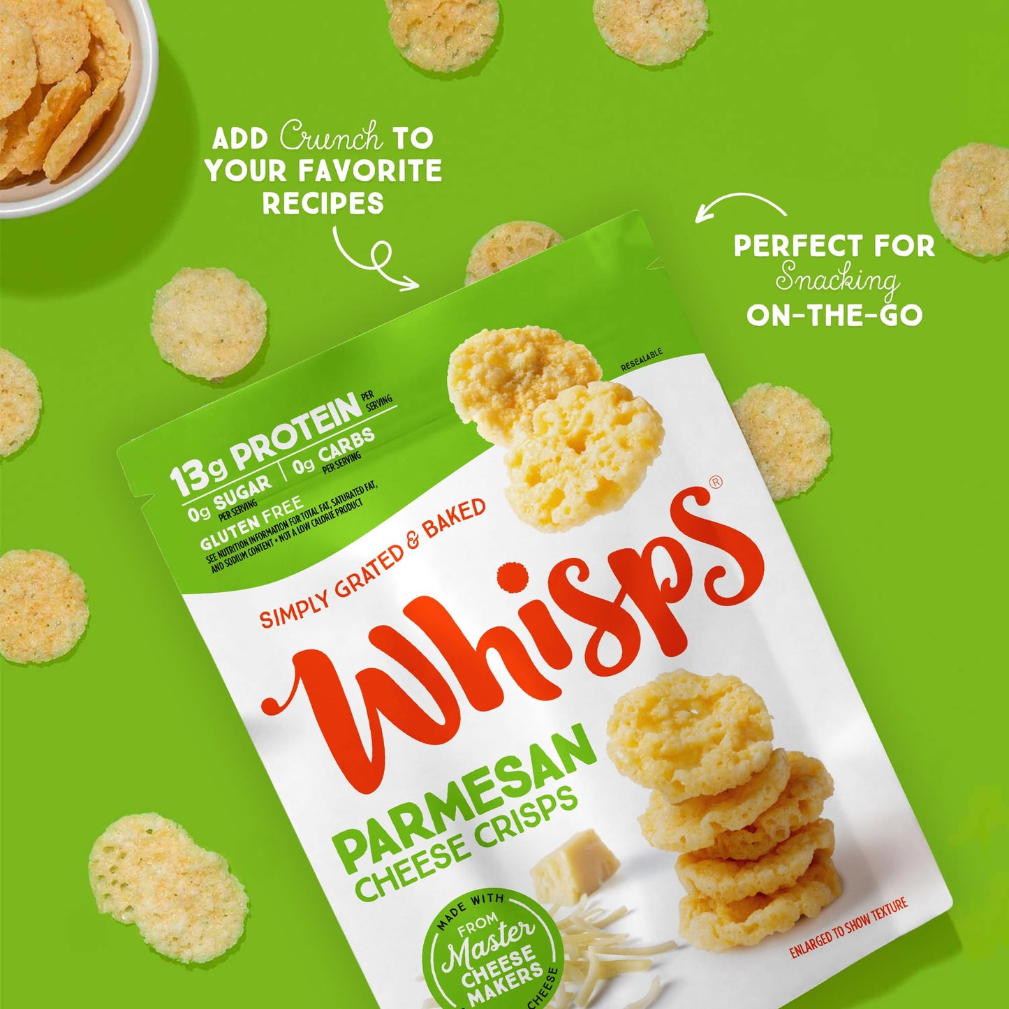 Whisps Cheese Crisps Parmesan Cheese | Protein Chips | Healthy Snacks | Protein Snacks, Gluten Free, High Protein, Low Carb Keto Food (10.8 Oz, 2