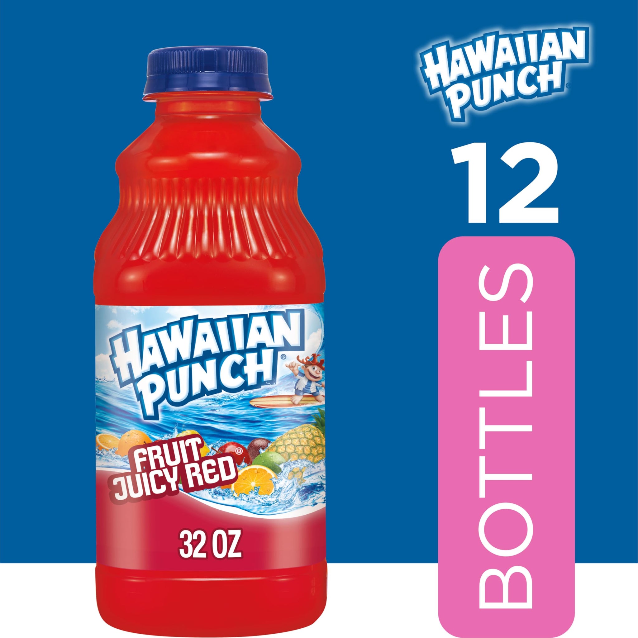 Hawaiian Punch Fruit Juicy Red Fruit Juice Drink, 32 Fl Oz Bottle (Pack Of 12), Caffeine-free, Carbonation-free, Gluten-free, Excellent Source