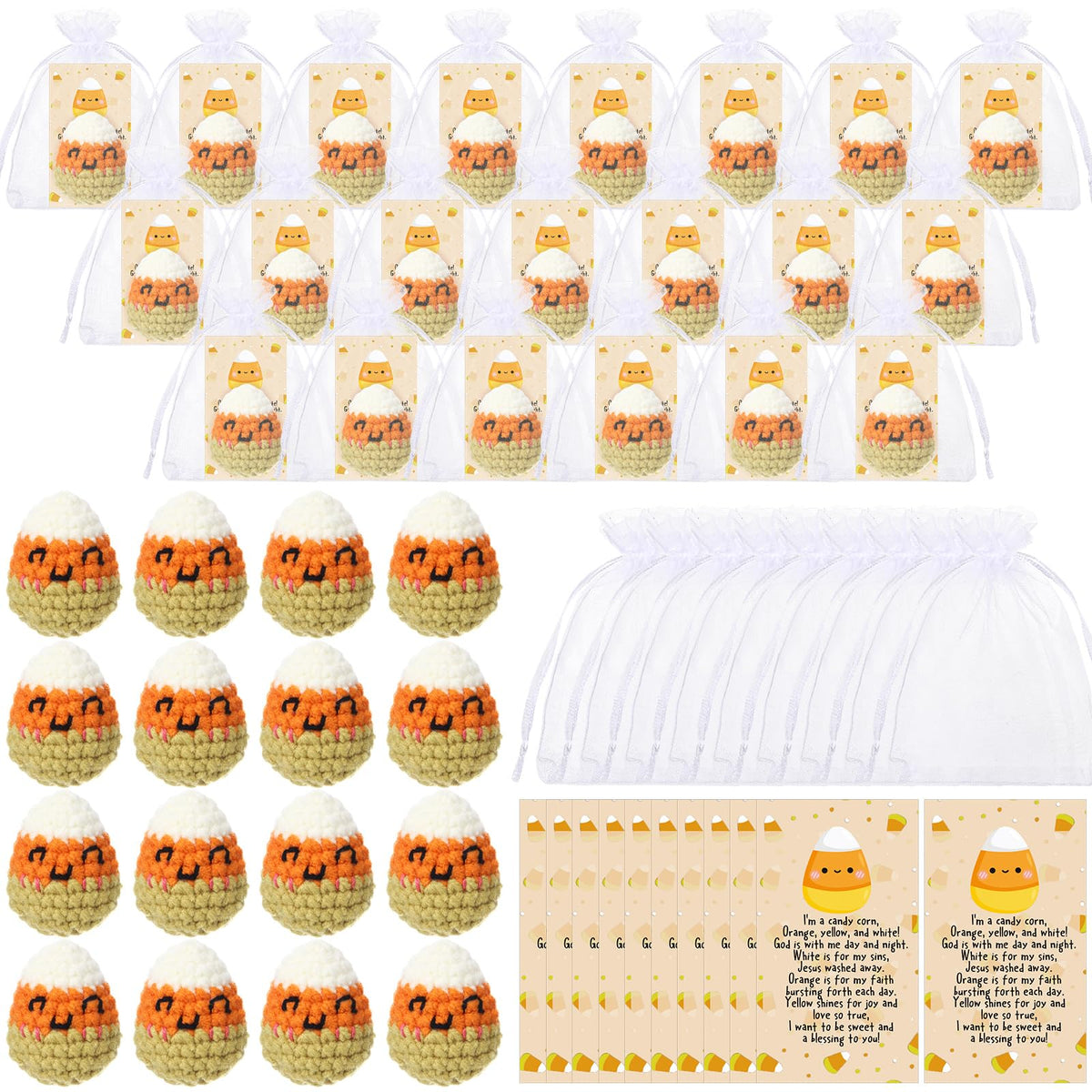 Blueweenly 20 Sets Crochet Candy Corns Bulk, Fall Religious Candy Corn Gift