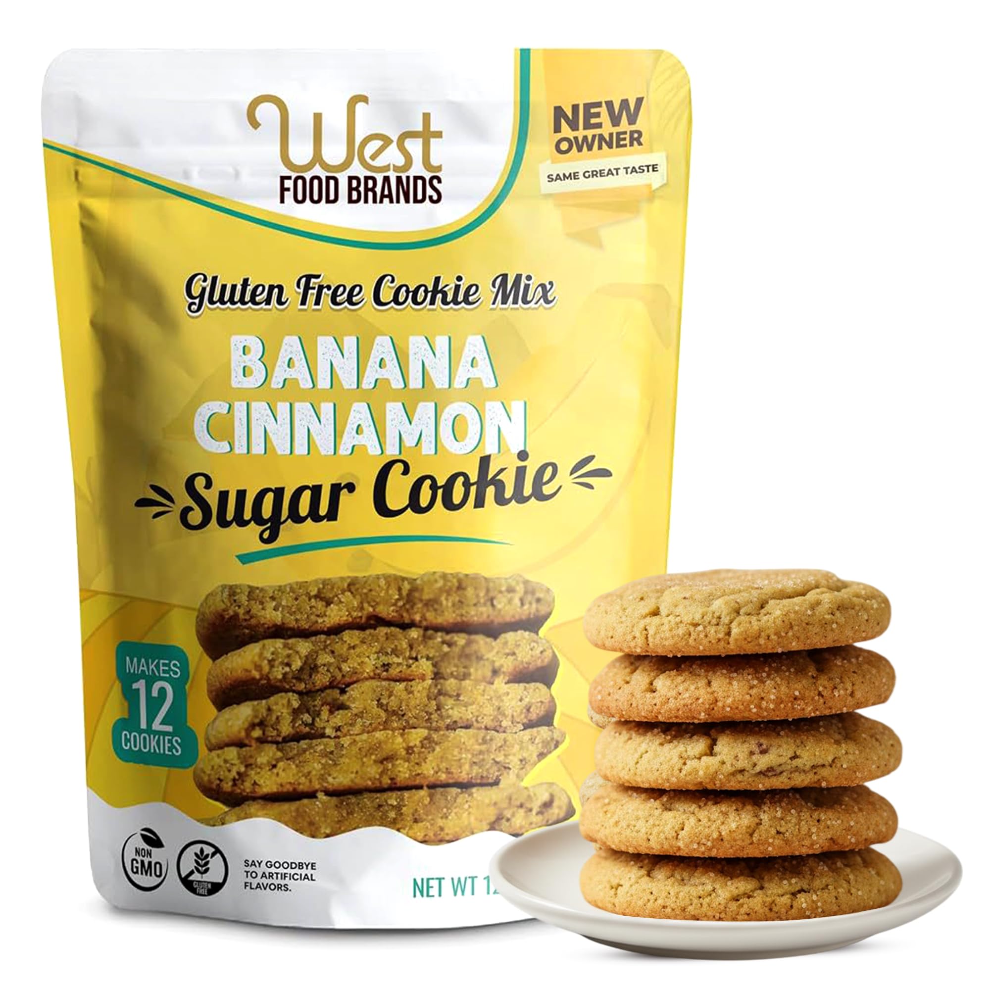 West Food Brands Real Banana Flavor Cinnamon Sugar Cookie Mix - Gluten Free Cookie Mix, Allergen Free & No Artificial Sweeteners - Natural Ingredients Cinnamon Cookies (1 Pack, 12 Cookies)