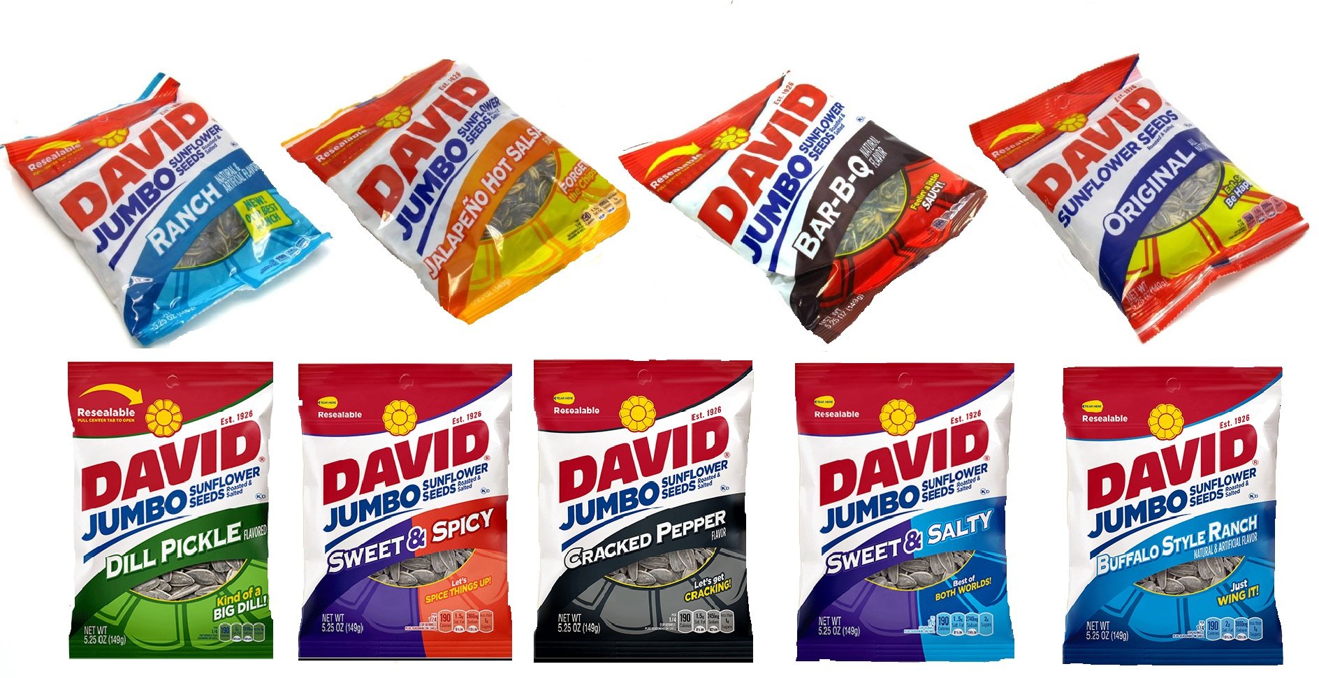 David Sunflower Seeds Variety Pack, 9 Flavors (5.25oz Bags)