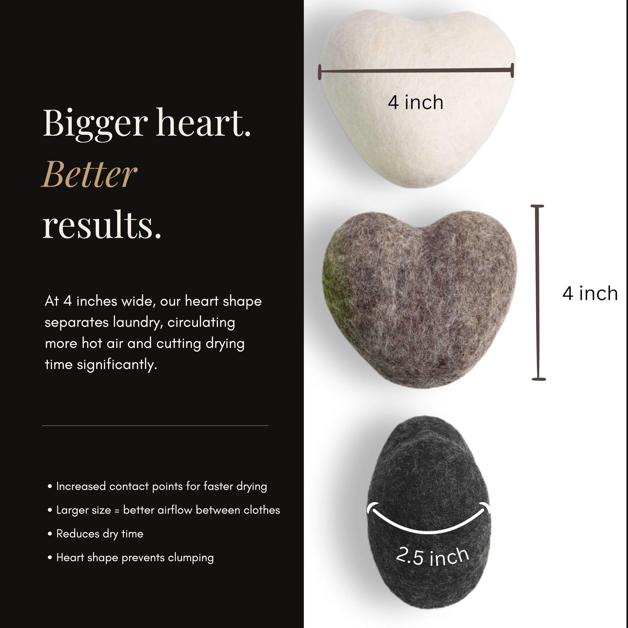 Big Heart Reusable Handmade Wool Dryer Balls for Laundry 6 - Pack XL, Wool Balls Replaces Dryer Sheets and Shorten Drying Time