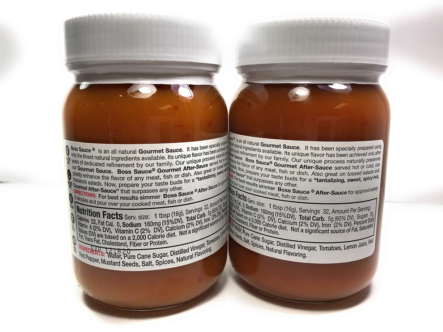 Boss Sauce HOT Gourmet After-Sauce 2 PACK 16 Oz. Hot Sauce, All-Natural, Kosher Fish Sauce, BBQ Sauce, Chicken Wings, Wing Sauce, meat sauce, simmer