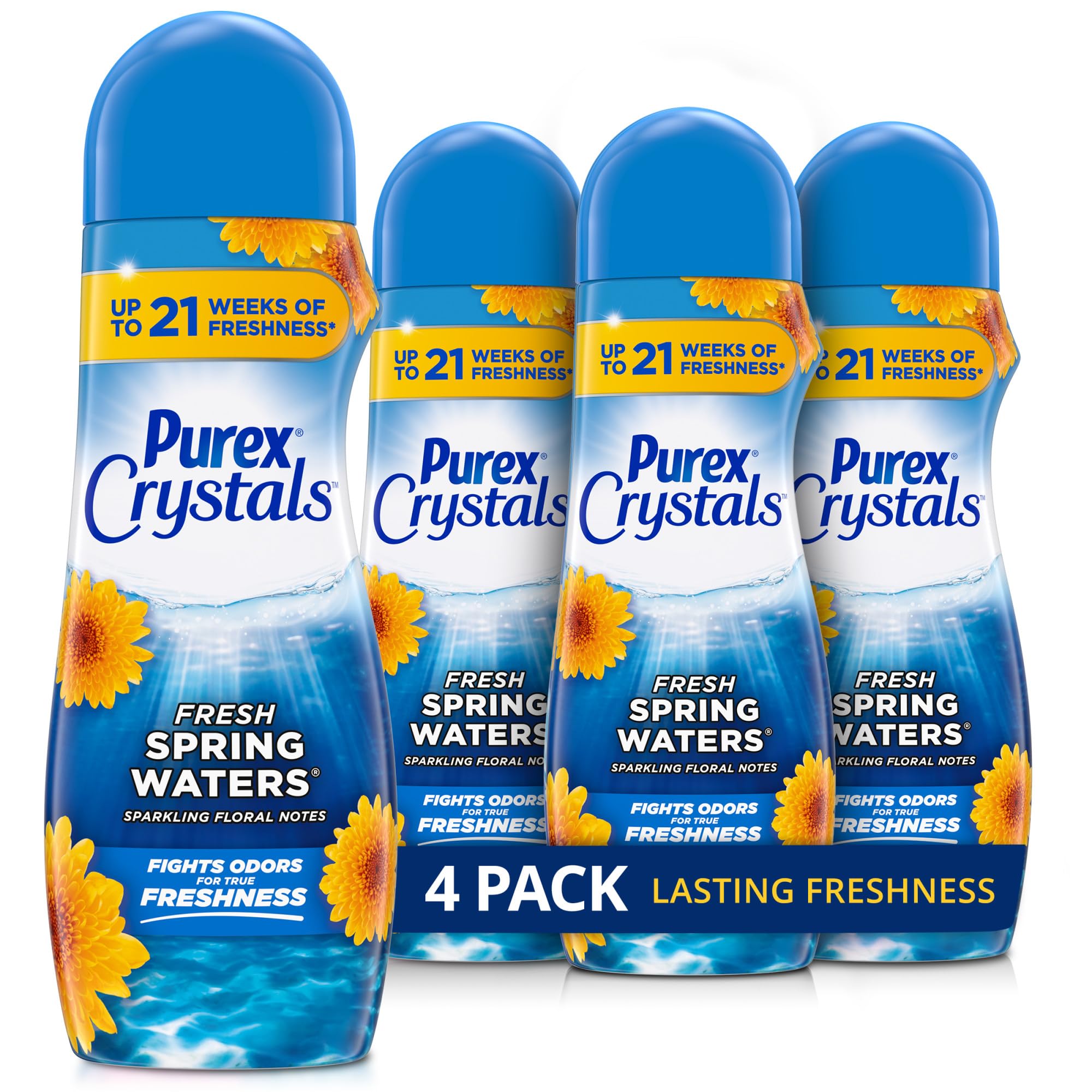 Purex Crystals In-Wash Fragrance and Scent Booster, Fresh Spring Waters, 21 Ounce (Pack of 4)