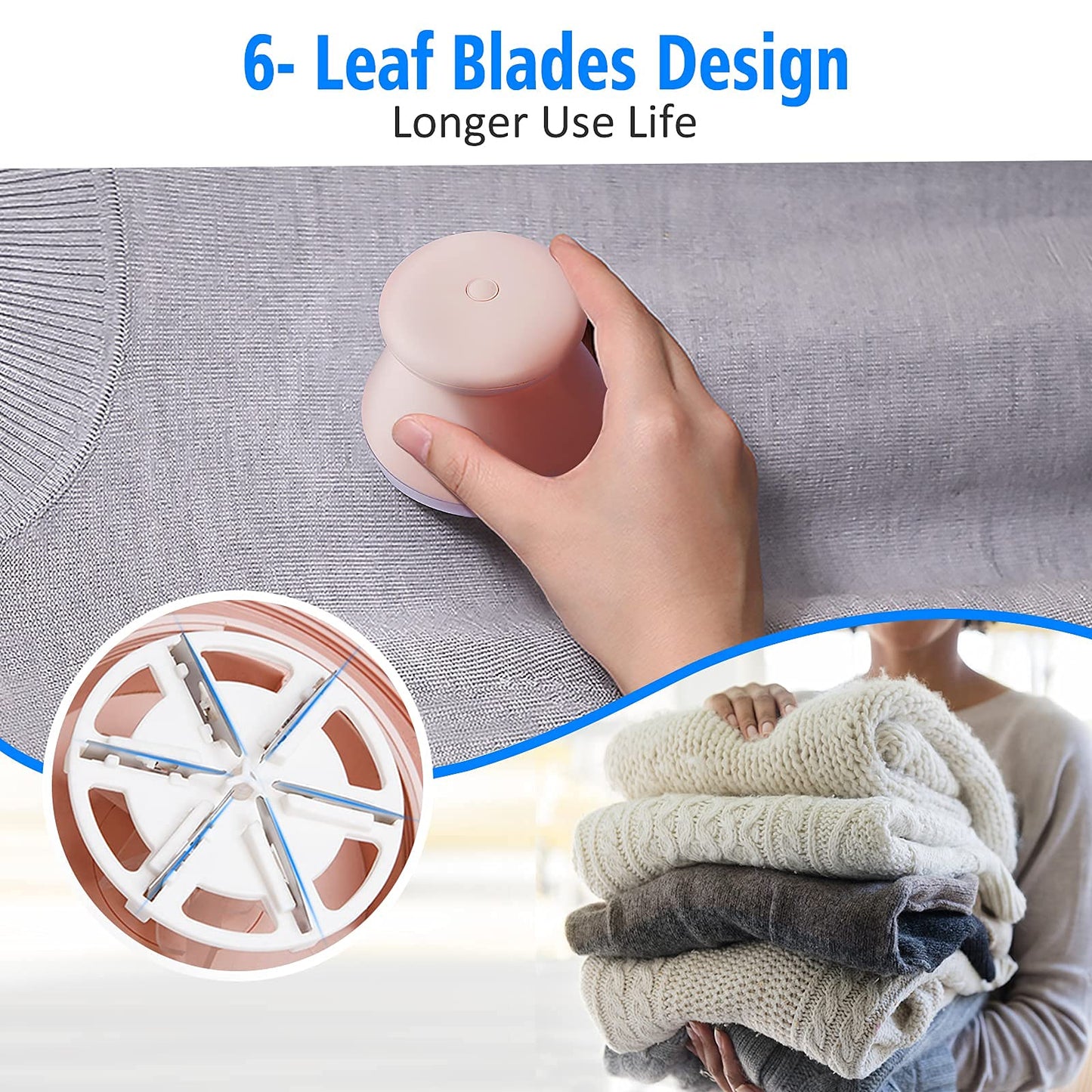 Rechargeable Fabric Shaver, Uluker Lint Remover Sweater Defuzzer Lints Fuzz Remover Depiller with 6-Leaf Blades for Removing Clothes Fuzz, Lint Balls