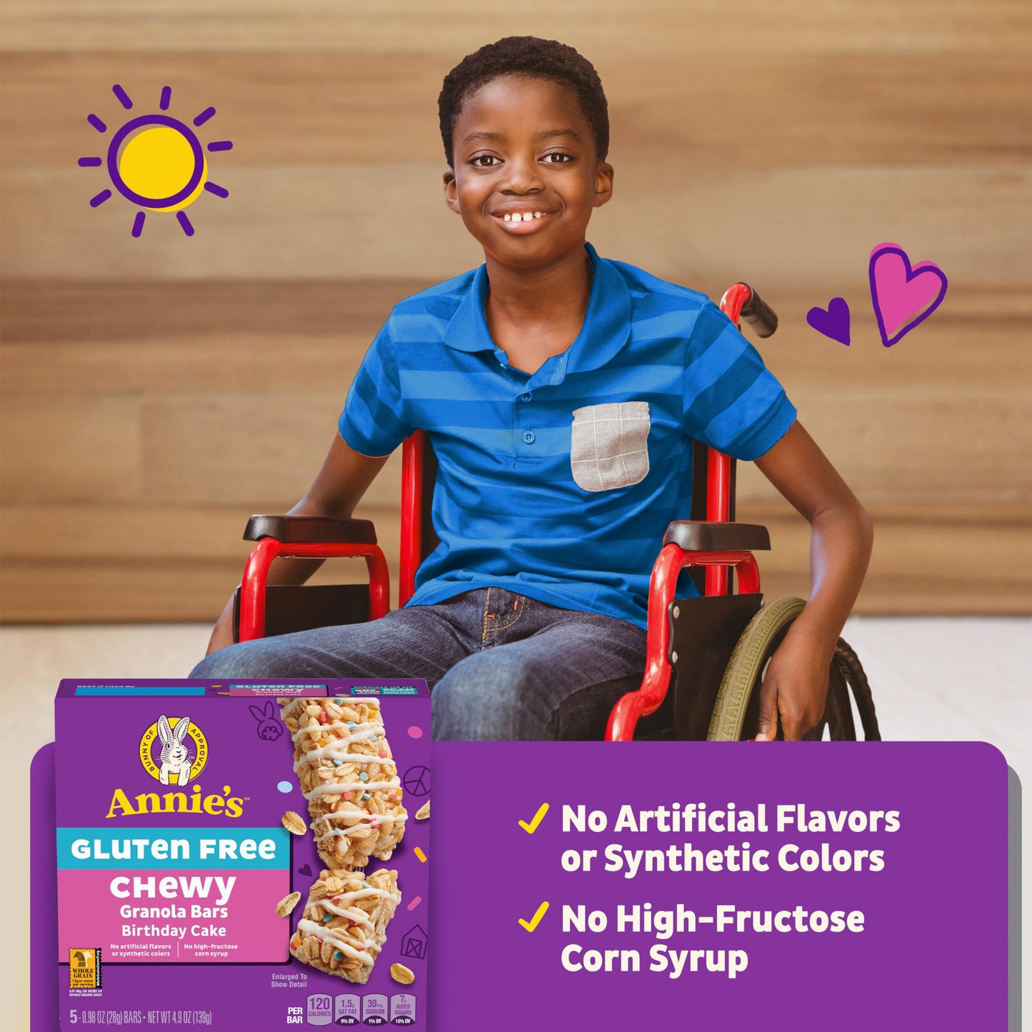 Annie's Gluten Free Chewy Granola Bars, Birthday Cake, 5 Bars, 4.9 oz