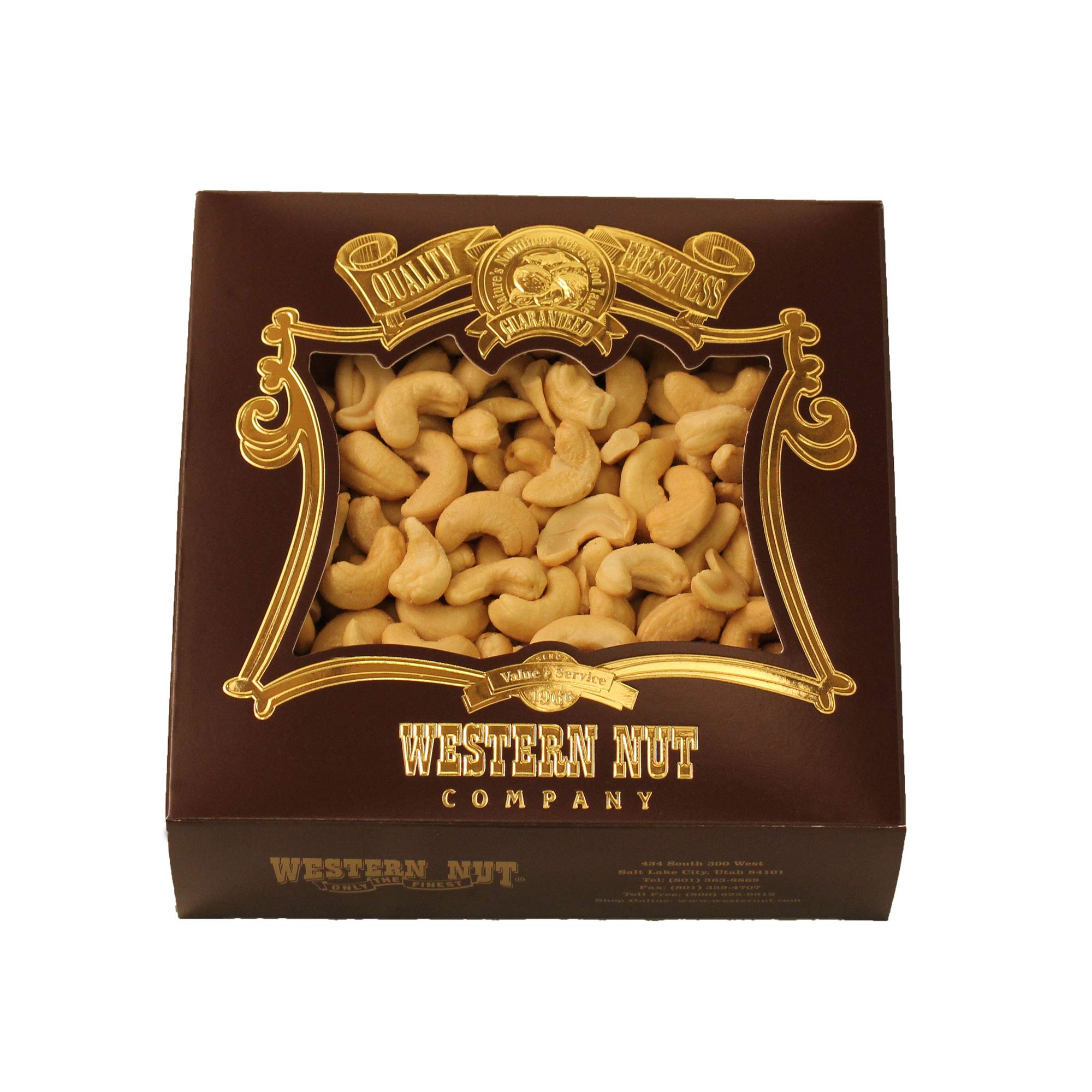 Western Nut Heritage Gift Box, Gift Wrapped Roasted & Salted Whole Cashews, 1 lb
