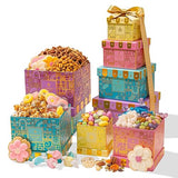 Gift Tower, Summer Candy Snack Gift Box Assortment with Cookies, Pretzels, Caramels, Nuts & Gourmet Treats - Gifts for Men, Women, Office, Employees