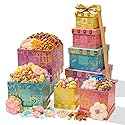 Gift Tower, Summer Candy Snack Gift Box Assortment with Cookies, Pretzels, Caramels, Nuts & Gourmet Treats - Gifts for Men, Women, Office, Employees