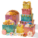 Gift Tower, Summer Candy Snack Gift Box Assortment with Cookies, Pretzels, Caramels, Nuts & Gourmet Treats - Gifts for Men, Women, Office, Employees