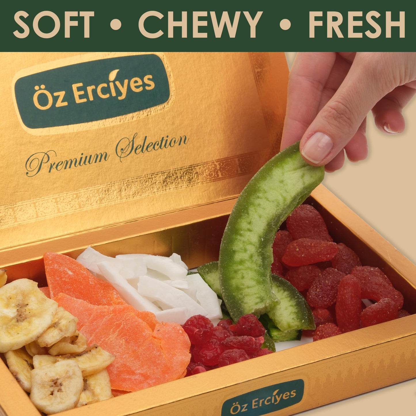 Mixed Dried Fruit Assortment - Mango, Banana, Cherry, Coconut, Pomelo & Strawberry, Premium Dried Fruit Snack, Gourmet Fruit Mix Gift Box, 17.6 oz
