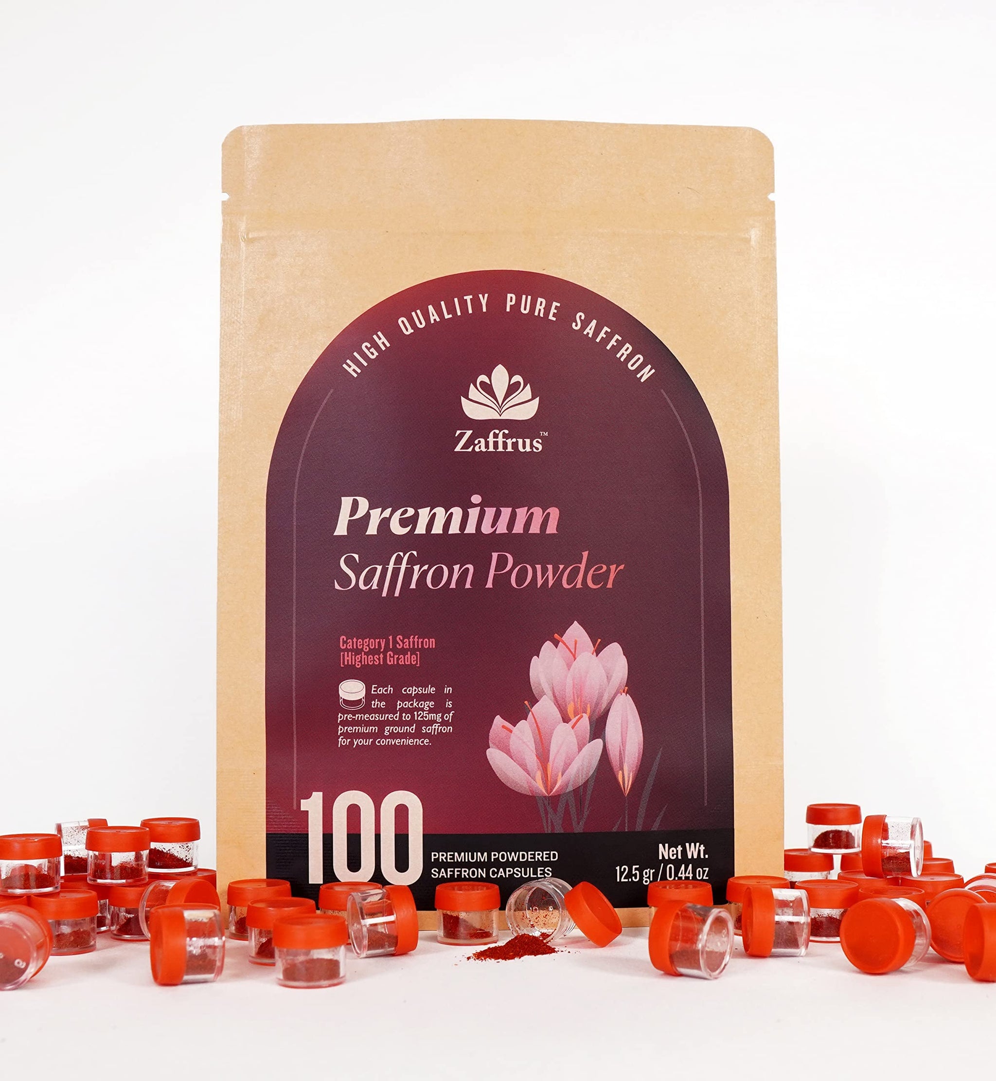 Zaffrus - Premium Saffron Powder for Cooking and Drinks Ideal for Restaurant Chefs, Bars, Cafes and Recipe Developers - Pack of 100 (12.5 gr/ .4408