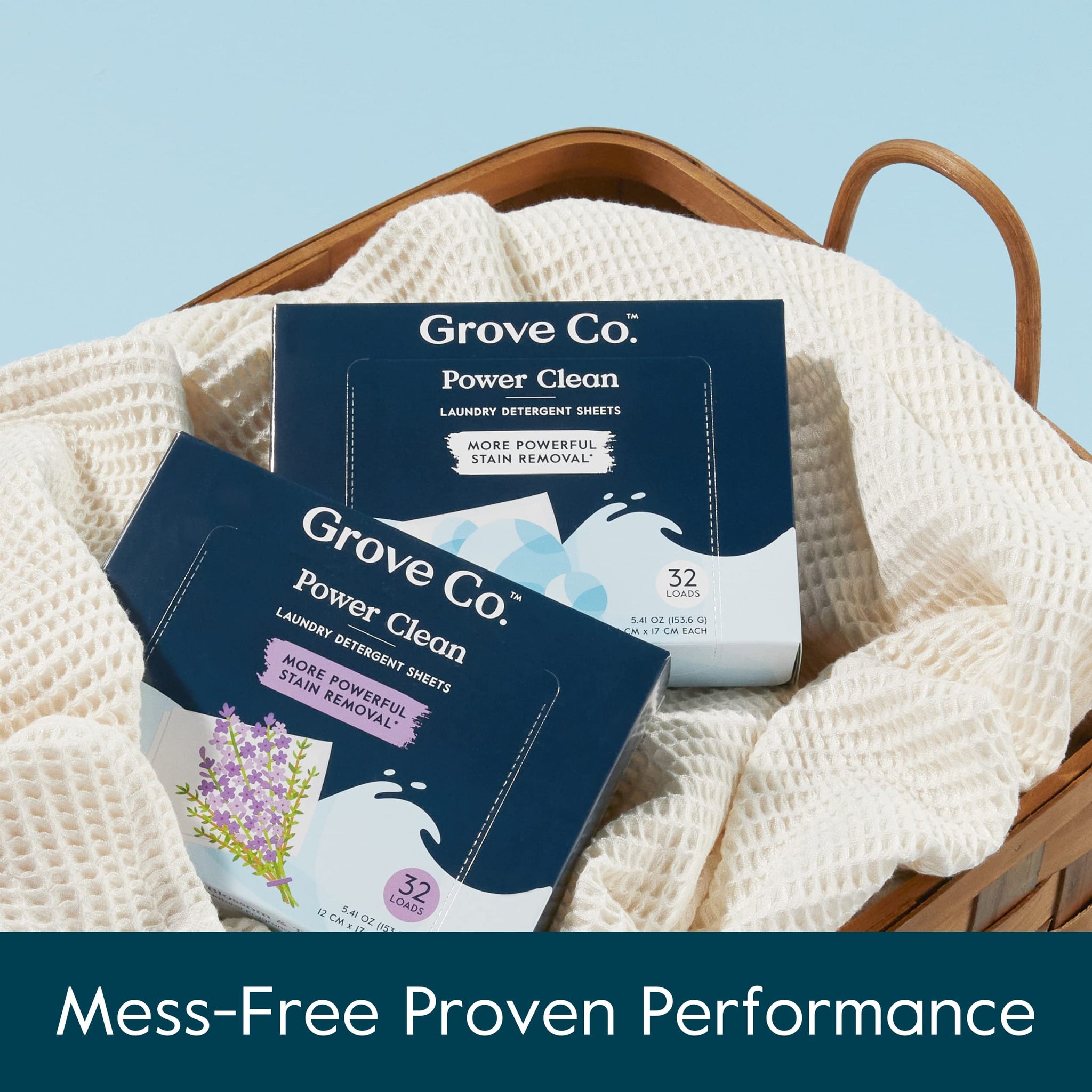 Grove Co. Laundry Detergent Sheets, Power Clean Dissolving Washer Sheets (2 Pack - 64 Loads) Tough Stain Remover, 100% Natural Lavender Blossom