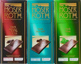 German Dark Chocolate Bundle of 3 Varieties. Moser Roth Dark Sea Salt, 70% Cocoa and Dark Mint Pack of 3. Low Sugar Gourmet Candy Bars. Good for the