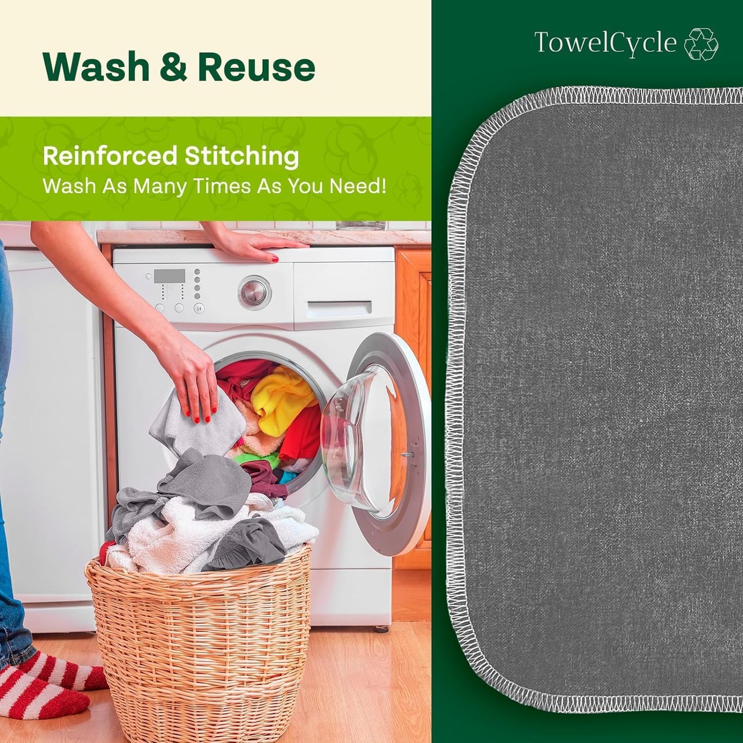 TOWELCYCLE Reusable Paper Towels (24 Pack) - 100% Cotton Hand Towels for Kitchen - Zero Waste Cleaning Cloths - Washable Paper Towels - Reusable