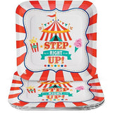 Fun Express Step Right Up Carnival Party Square Paper Dinner Plates - Carnival Themed Disposable Dessert Paper Plates - Decorations Tableware