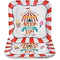 Fun Express Step Right Up Carnival Party Square Paper Dinner Plates - Carnival Themed Disposable Dessert Paper Plates - Decorations Tableware