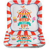 Fun Express Step Right Up Carnival Party Square Paper Dinner Plates - Carnival Themed Disposable Dessert Paper Plates - Decorations Tableware