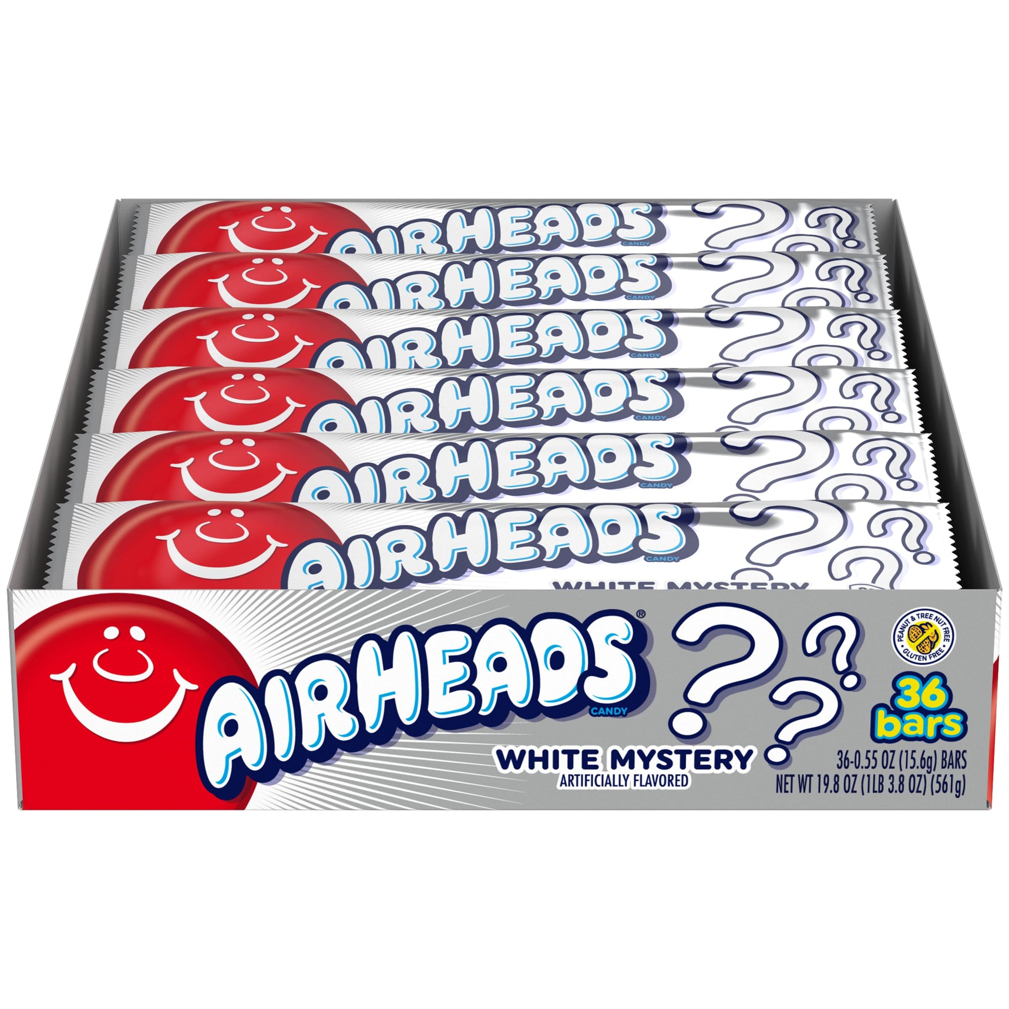 Airheads Candy, Individually Wrapped Full Size Bars, White Mystery, Bulk Taffy, Non Melting, Party, 0.55 oz (Pack of 36)