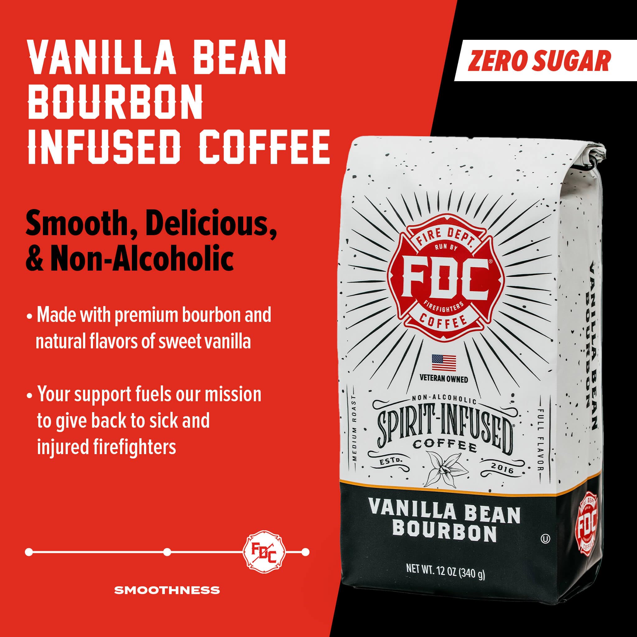 Fire Department Coffee - Vanilla Bourbon Coffee - Gives Back to Firefighters - Vanilla Bean Bourbon Infused - Ground Medium Roast - Non-Alcoholic