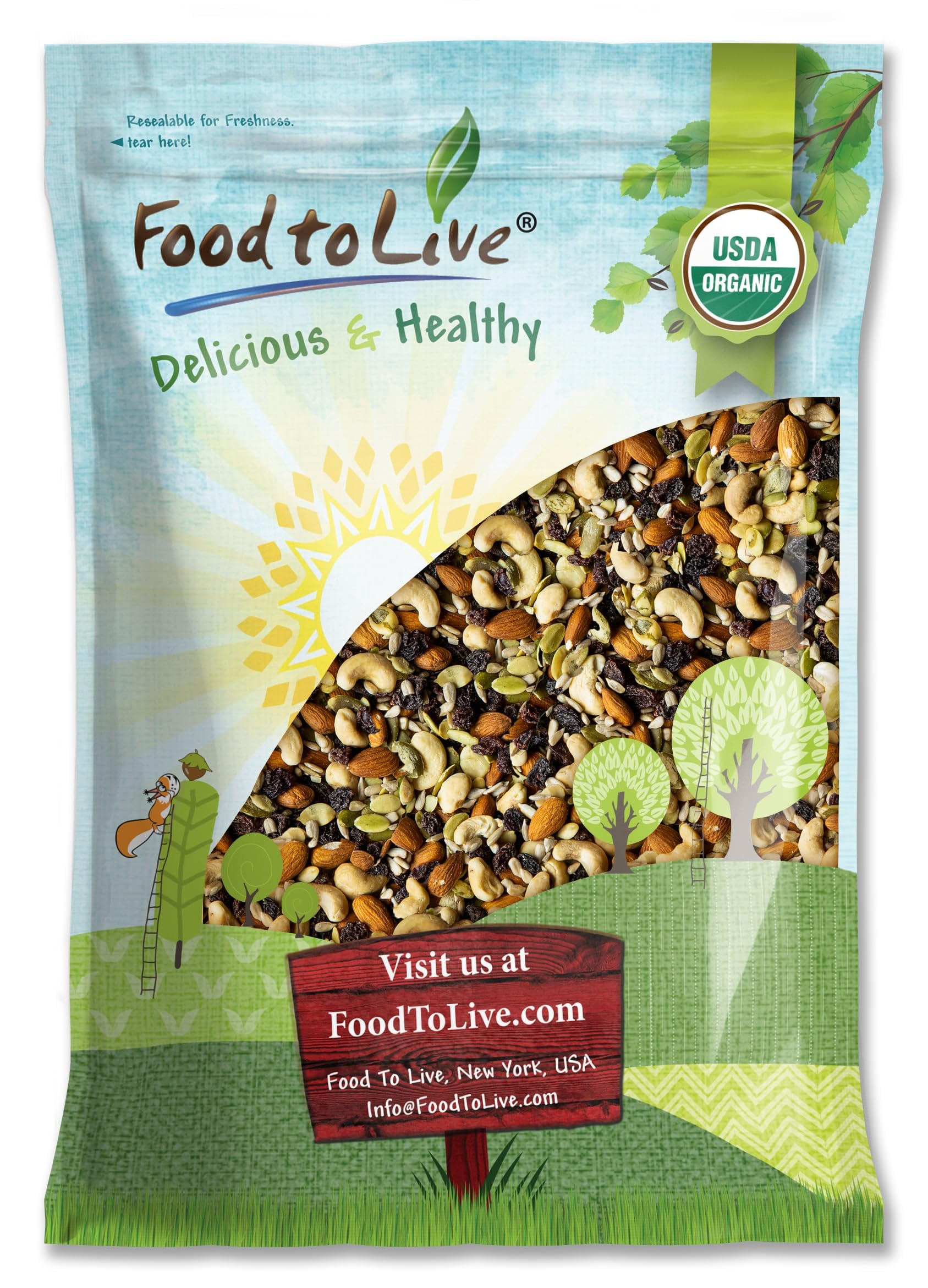 Organic Raw Seeds, Nuts and Raisins Mix, 8 Pounds - Raw and Non-GMO Trail Mix Contains Walnuts, Almonds, Cashews, Hazelnuts, and Raisins. Vegan