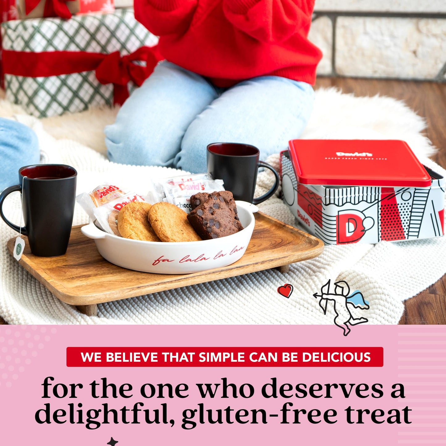David’s Cookies Gluten-Free Assorted Cookies And Brownies 2Lbs - Comes In A Beautiful Love-Themed Tin Gift Box - Delicious Gourmet Food Gift For Loved