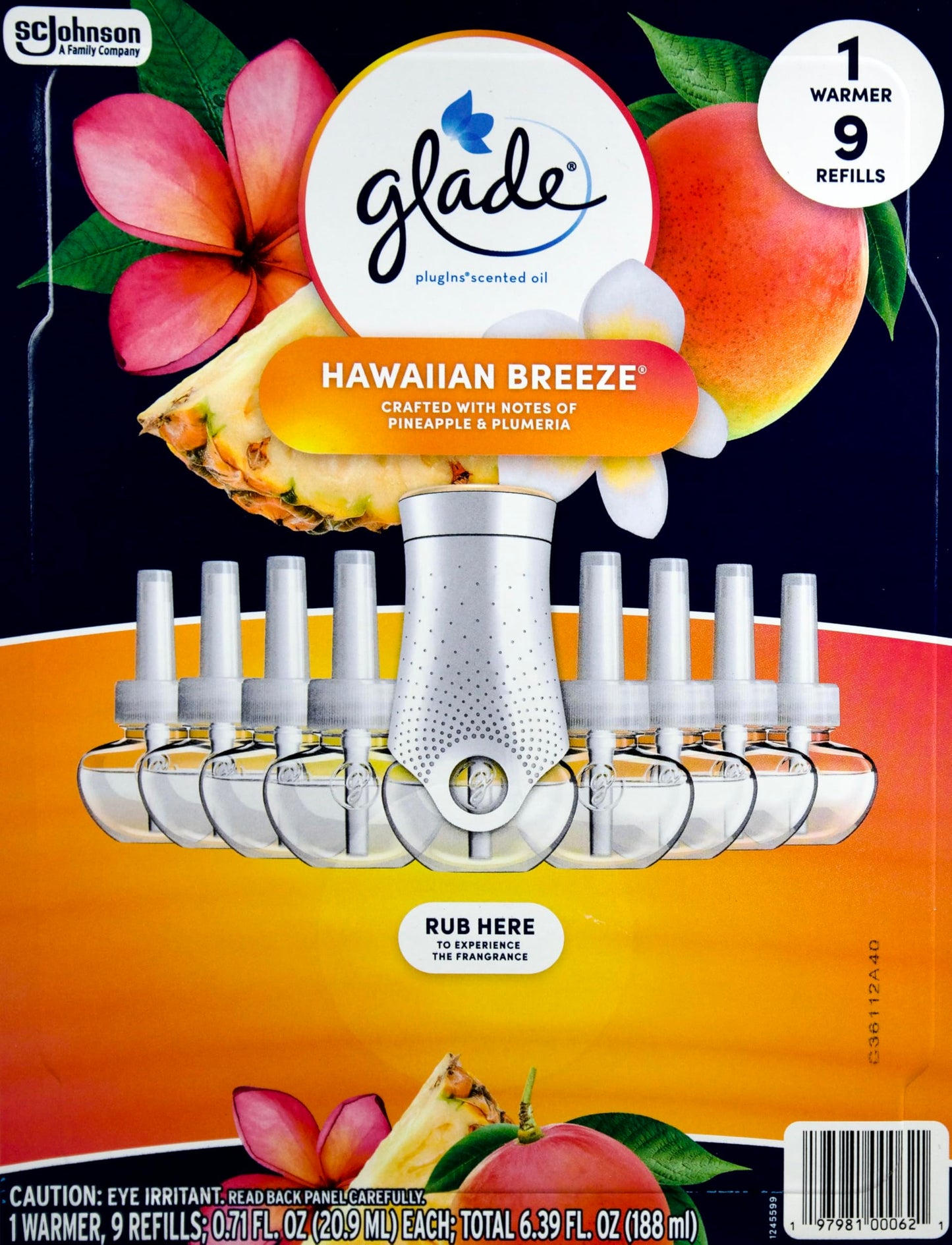 Glade PlugIns Hawaiian Breeze Scented Oil - 9 Refills + 1 Warmer