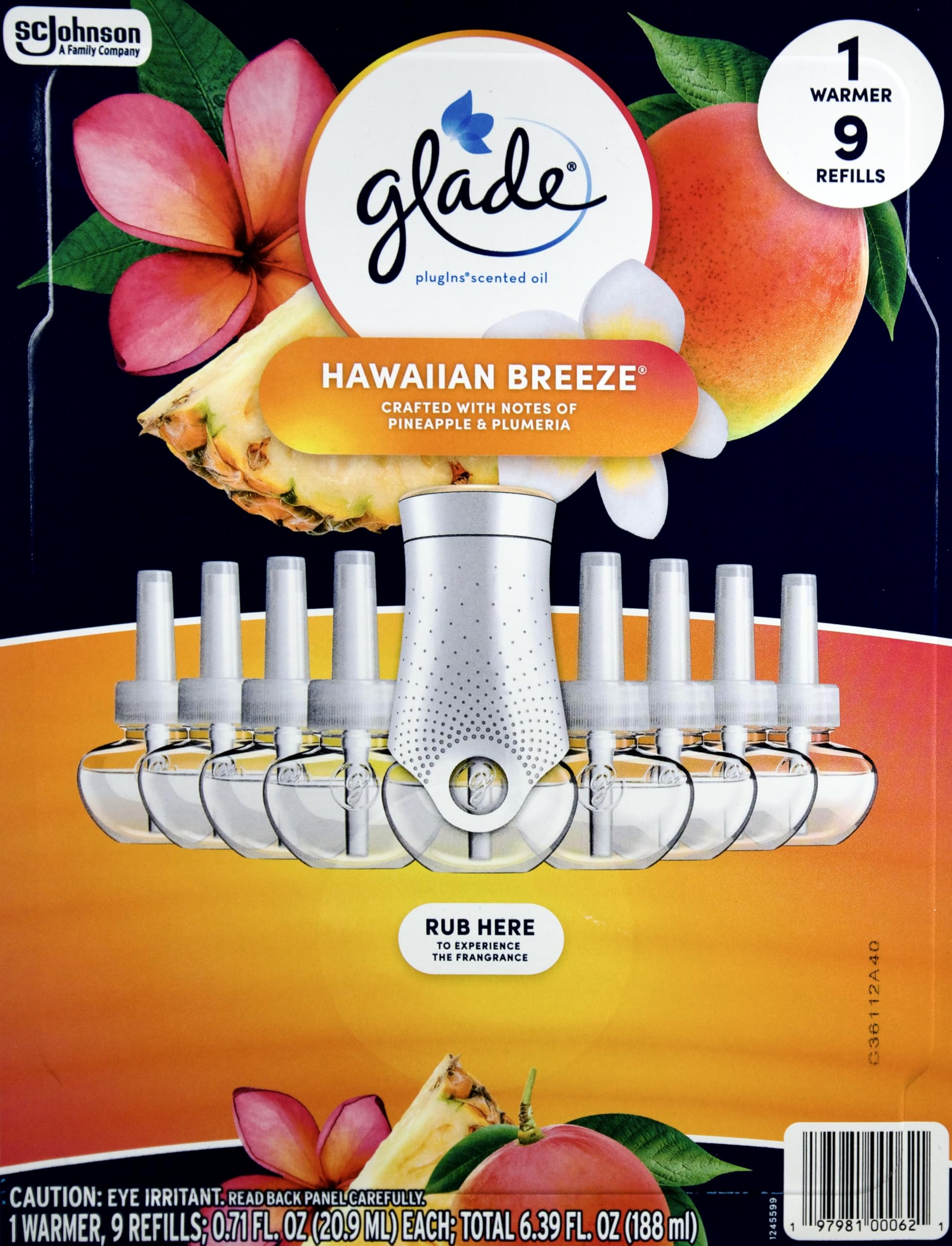 Glade PlugIns Hawaiian Breeze Scented Oil - 9 Refills + 1 Warmer