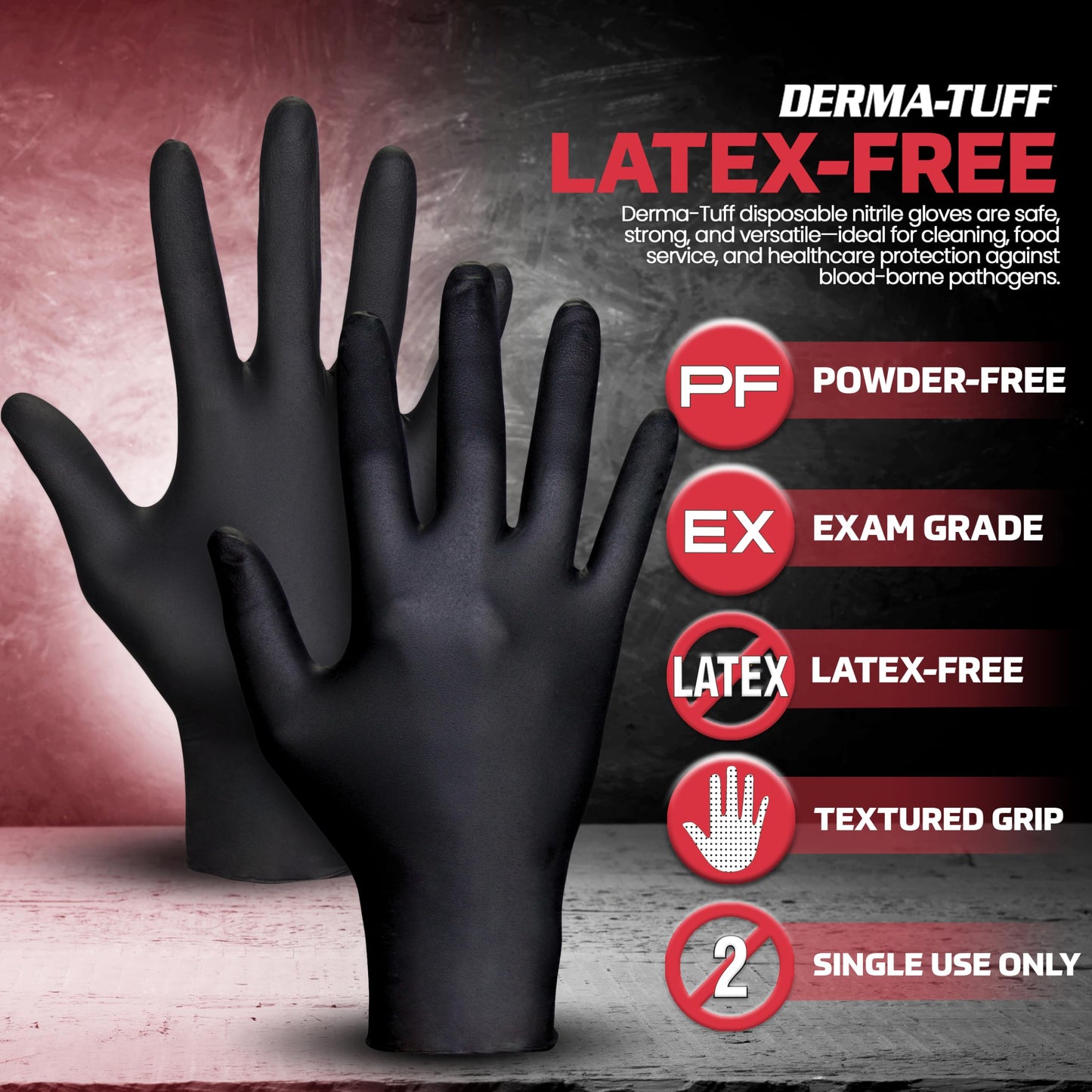 SAS Safety SAS - 66583 - 120 PACK Derma-Tuff Powder Free Nitrile Disposable Gloves, 6 Mil, 2XL 120 Ct, Latex Free, Black