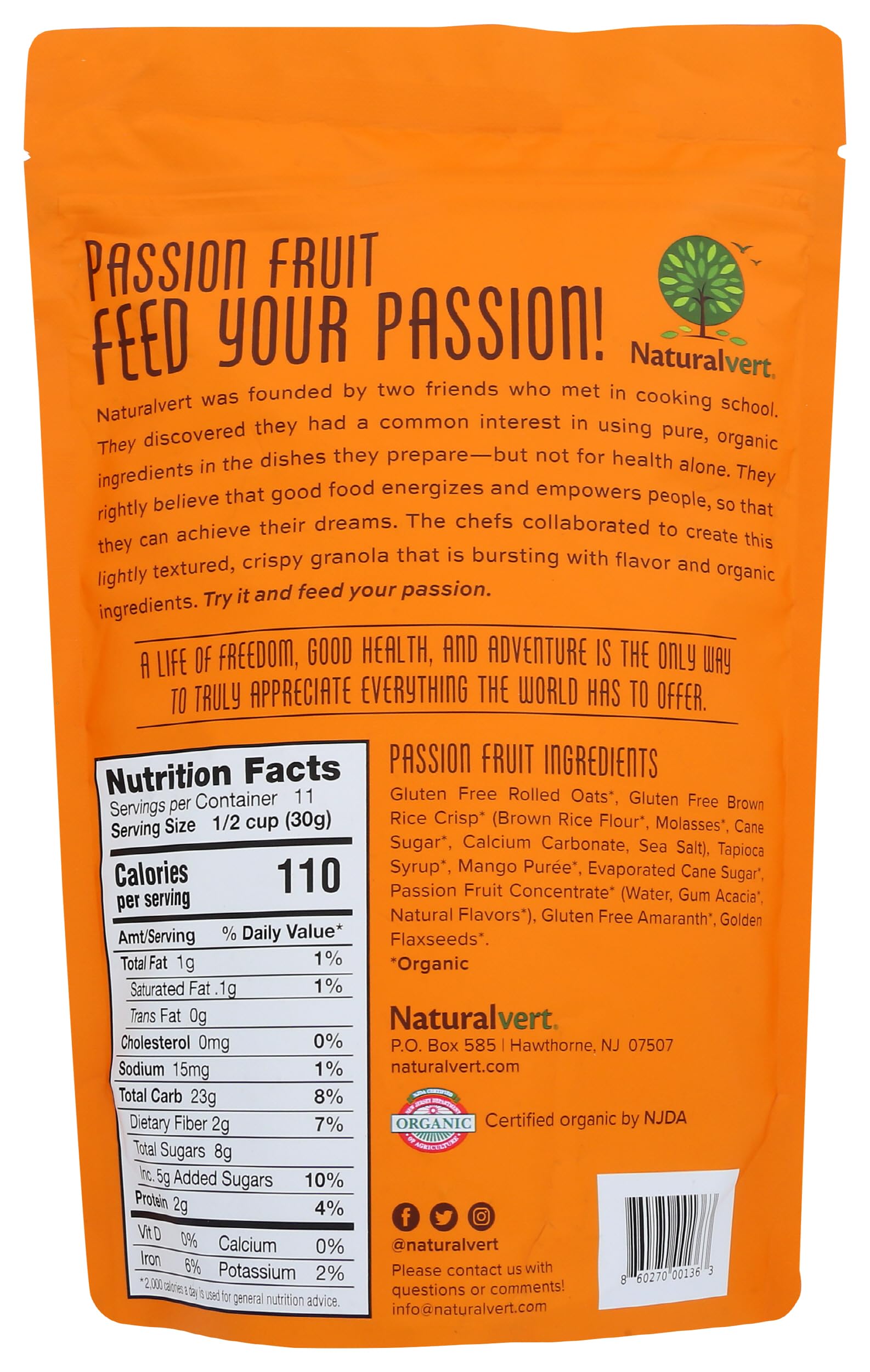 Naturalvert, Granola Crisy Passion Fruit Mango Organic, 12 Ounce