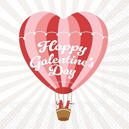 Boston International Cocktail Napkins Disposable 3-Ply Paper Party Napkin Pack, 5" x 5", Heart Air Balloon, 20-Count