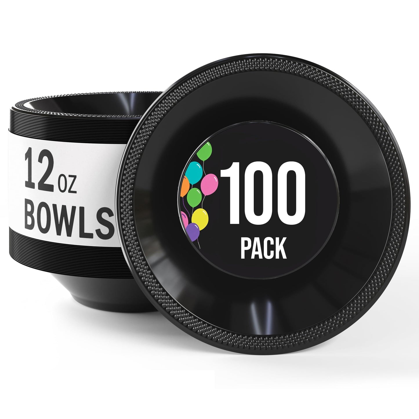 Exquisite Party Solids 12 Oz Black Plastic Bowls Disposable Bowls for Hot Food Soup 100 Pcs - For Soup, Salad, Cereal, Desserts & Party Supplies